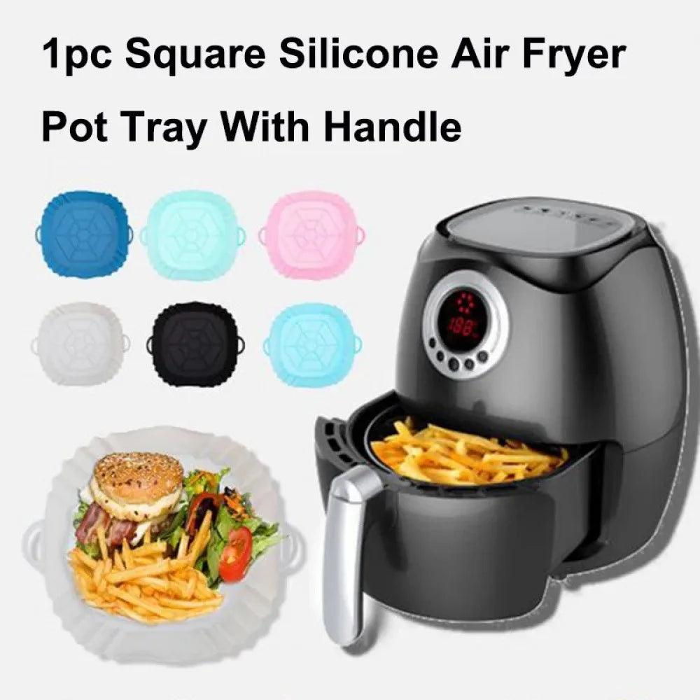 1Pc Silicone Air Fryer Pot Tray with Handle